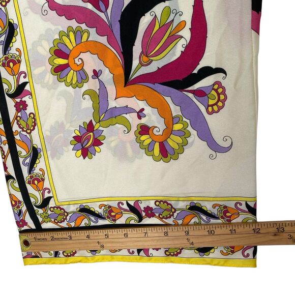 Zara Wide Leg Cropped Pants Women L Muticolor Scarf Print Silky Pull On - Picture 5 of 10